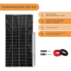 Segunda imagem do produto Kit Bombeamento Solar 340W para Cisternas 2800l/h Lepono 270W