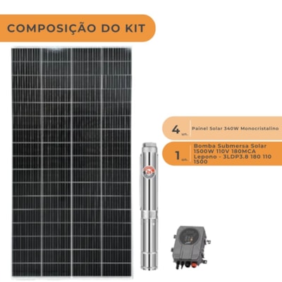 Segunda imagem do produto Kit Bombeamento Solar 3800L/H 180MCA Lepono 3LDP3 8 180 110 1500