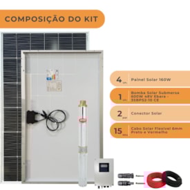 Segunda imagem do produto Kit Bombeamento Solar Até 3400 litros/hora 84MCA 600W 48V Ebara
