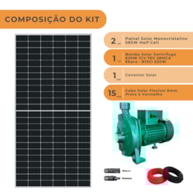 Segunda imagem do produto Kit Bombeamento Solar Até 7400l/h 28MCA 620W 76V