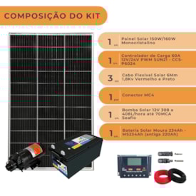 Segunda imagem do produto Kit Bombeamento Solar Motorhome Seaflo 70M com Bateria Moura