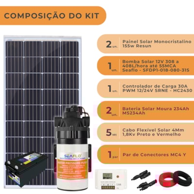 Segunda imagem do produto Kit Bombeamento Solar Para Barcos Seaflo 55MCA com Bateria Moura