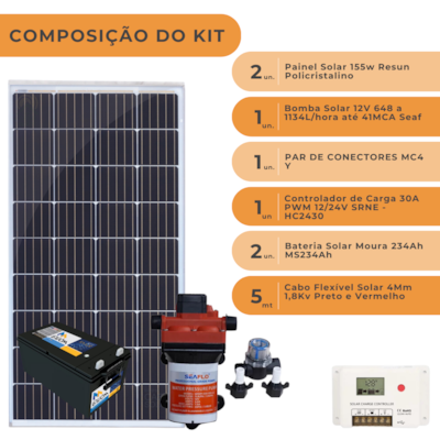 Segunda imagem do produto Kit Bombeamento Solar para Cervejaria Seaflo 41MCA com Bateria Moura