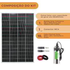 Segunda imagem do produto Kit Bombeamento Solar Submersa até 70MCA 390L/hora 24V Indflo