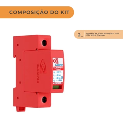 Segunda imagem do produto Kit C/ 2 Protetor de Surto Monopolar DPS 275V 45kA Clamper