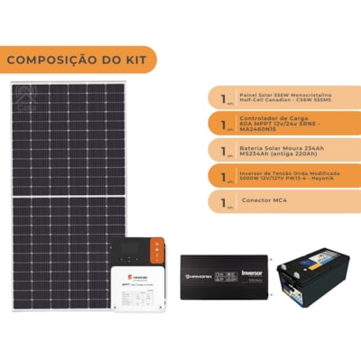 Segunda imagem do produto Kit com Painel Solar 555W com Controlador MPPT 60A 12V