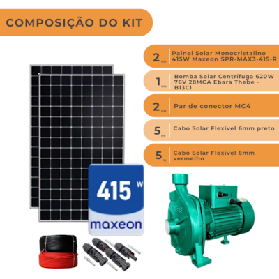 Segunda imagem do produto Kit de bombeamento solar Bomba Ebara   620W 1CV 7800L/H 28MCA e 2 Painéis Maxeon 415W