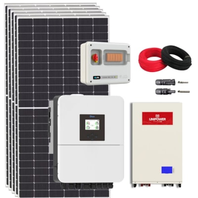 Kit Energia Solar 300kwh/mês Híbrido Deye 220v C/ Bateria Unipower 5kW