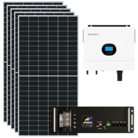 Kit Energia Solar 350kWh/mês Inversor Growatt 48V 220V Bateria de Lítio Moura