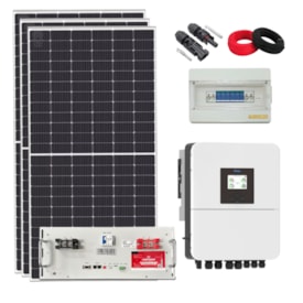 Kit Energia Solar 491kWh/mês Híbrido Deye 220V e Bateria de Lítio 150Ah 220/48V
