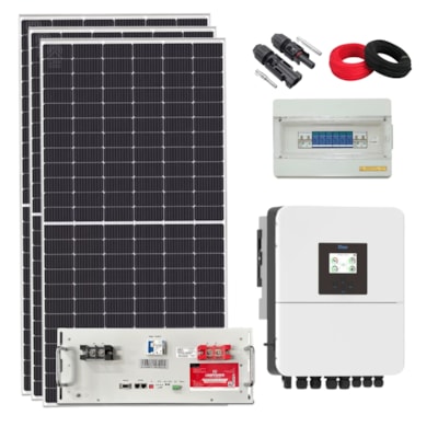 Kit Energia Solar 491kWh/mês Híbrido Deye 220V e Bateria de Lítio 150Ah 220/48V
