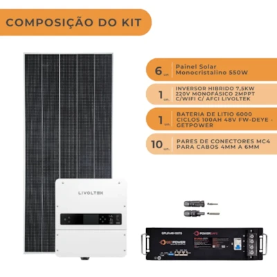 Segunda imagem do produto Kit Energia Solar Offgrid 6,20kWp até 830kWh Mês 10 Painel Bifacial 585W + Inversor MUST 5k