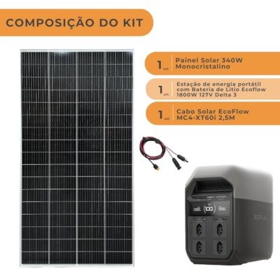 Segunda imagem do produto Kit Estação de Energia Ecoflow Delta 3 127V 1800W com Painel 340W