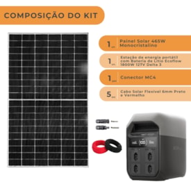 Segunda imagem do produto Kit Estação de Energia Ecoflow Delta 3 127V 1800W com Painel 465W