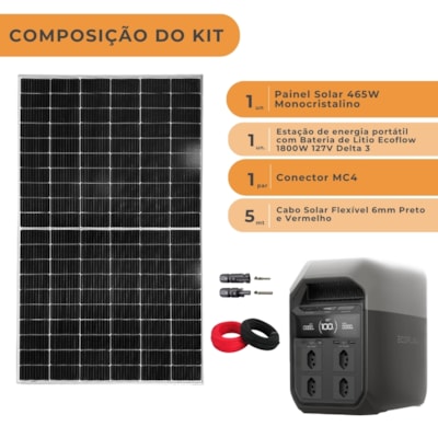 Segunda imagem do produto Kit Estação de Energia Ecoflow Delta 3 127V 1800W com Painel 465W