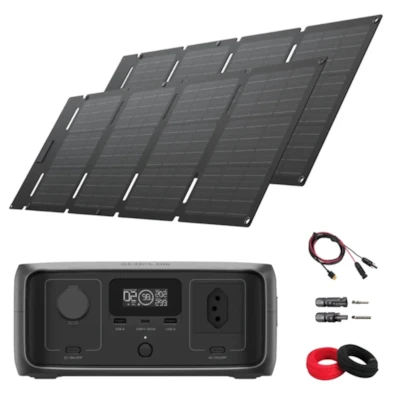 Kit Estação de Energia Ecoflow River 3 127V 300W 245Wh com 2 Painéis 45W