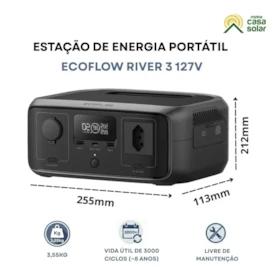 Segunda imagem do produto Kit Estação de Energia Ecoflow River 3 127V 300W 245Wh com 2 Painéis 45W