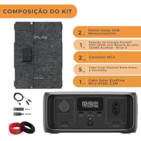 Segunda imagem do produto Kit Estação de Energia Ecoflow River 3 127V 300W 245Wh com 2 Painéis 45W