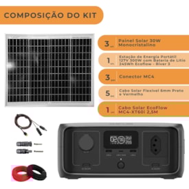 Segunda imagem do produto Kit Estação de Energia Ecoflow River 3 127V 300W 245Wh com 3 Painéis 30W