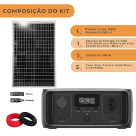 Segunda imagem do produto Kit Estação de Energia Ecoflow River 3 127V 300W 245Wh com Painel 60W