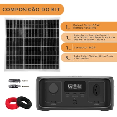 Segunda imagem do produto Kit Estação de Energia Ecoflow River 3 127V 300W 245Wh com Painel 80W