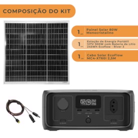 Segunda imagem do produto Kit Estação de Energia Ecoflow River 3 127V 300W 245Wh com Painel 80W