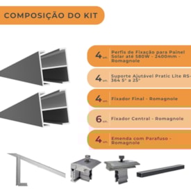 Segunda imagem do produto Kit Fixação Painel Solar até 580W Em Laje 25º Romagnole