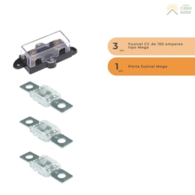 Segunda imagem do produto Kit Fusível Mega 150A c/ 3 Unidades + Porta Fusível MEGA CC