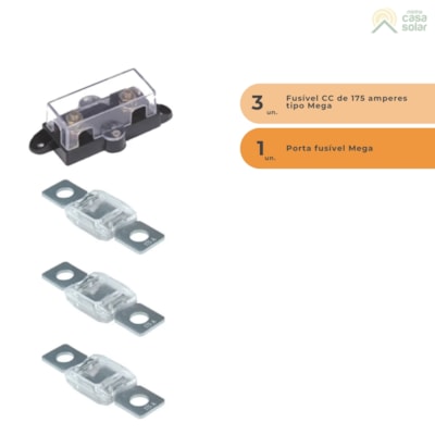 Segunda imagem do produto Kit Fusível Mega 175A c/ 3 Unidades + Porta Fusível MEGA CC