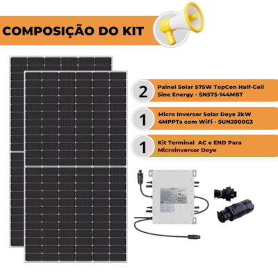 Segunda imagem do produto Kit Gerador Solar 120,75kWh/mês Microinversor Deye 2,0kW