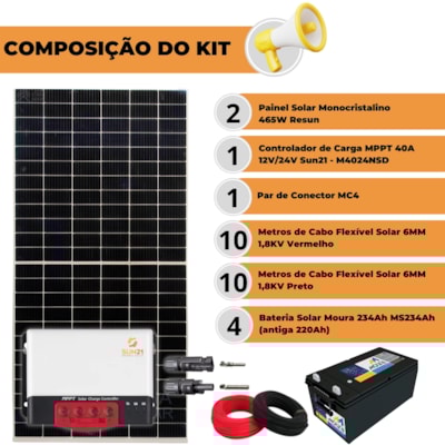 Segunda imagem do produto Kit Gerador Solar 139,5kW/Mês Controlador MPPT 40A Batelão