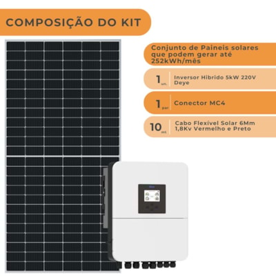 Segunda imagem do produto Kit Gerador Solar 252 kW/mês Residencial Inversor 220v Deye