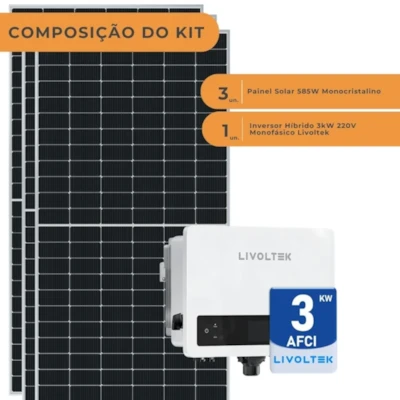Segunda imagem do produto Kit Gerador Solar Hibrido 200kWh/mês ou 1,7kWp Livoltek 3kW Mono 220V