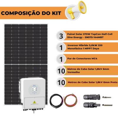 Segunda imagem do produto Kit Gerador Solar Híbrido 258 kW/mês Residencial Inversor 220v Deye