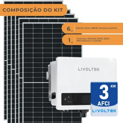Segunda imagem do produto Kit Gerador Solar Hibrido 400kWh/mês ou 3,5kWp Livoltek 3kW Mono 220V