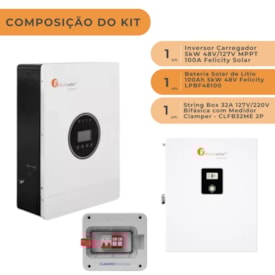 Segunda imagem do produto Kit No-Break com Bateria Solar de Lítio 100Ah Felicity 48V/127V