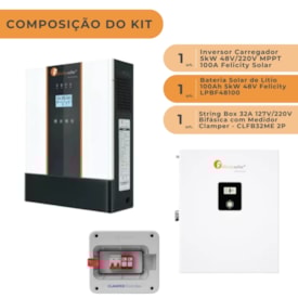 Segunda imagem do produto Kit No-Break com Bateria Solar de Lítio 100Ah Felicity 48V/220V