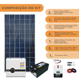 Segunda imagem do produto Kit Off-Grid 2680W/dia com Inversor 24V/127V e Bateria 234Ah