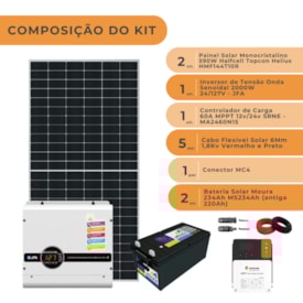Segunda imagem do produto Kit Off-Grid 4720W/dia com Inversor 24V/127V e Bateria 234Ah