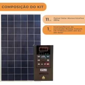 Segunda imagem do produto Kit Painel 280W Com Inversor/Driver de conversão Bomba Comum CA Trifásica 220V de 1CV 