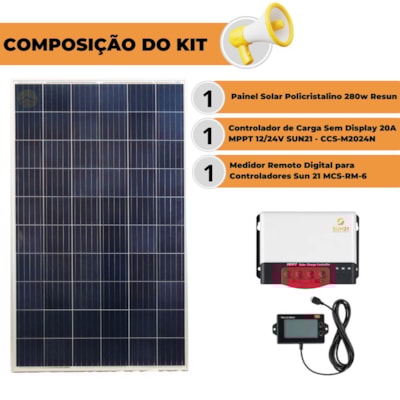 Segunda imagem do produto Kit Painel 280w Controlador MPPT 20A Medidor Sun21