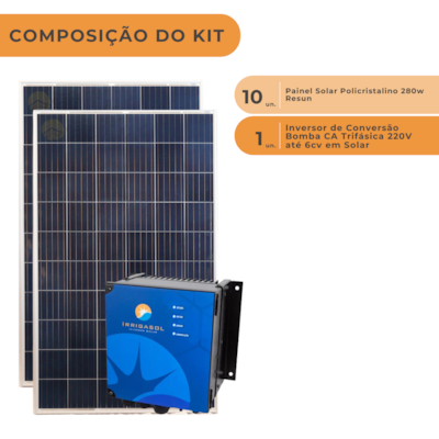 Segunda imagem do produto Kit Painel 280W + Driver p/ Bomba CA 3cv + Estrutura Solo