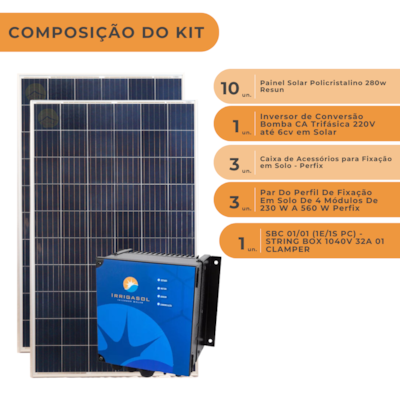 Segunda imagem do produto Kit Painel 280W + Driver p/ Bomba CA 6cv + Estrutura Solo