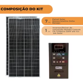 Segunda imagem do produto Kit Painel 340W Com Inversor/Driver de conversão Bomba Comum CA Trifásica 220V de 1CV