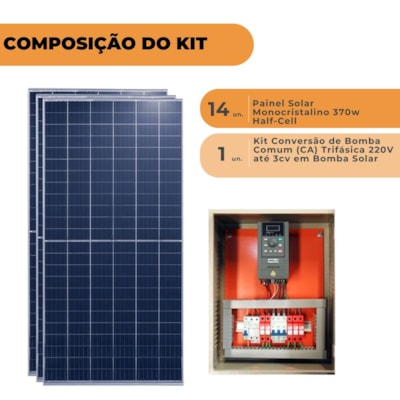 Segunda imagem do produto Kit Painel 340W Com Quadro Elétrico e Inversor/Driver de conversão Bomba Comum CA Trifásica 220V de 1CV a 3CV