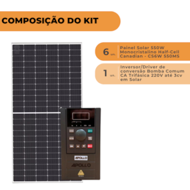 Segunda imagem do produto  Kit Painel 550W Com Inversor/Driver de conversão Bomba Comum CA Trifásica 220V até 1CV