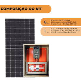 Segunda imagem do produto Kit Painel 550W Com Quadro Elétrico e Inversor/Driver de conversão Bomba Comum CA Trifásica 220V de 1CV a 3CV