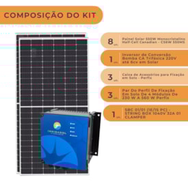 Segunda imagem do produto Kit Painel 550W + Driver p/ Bomba CA 6cv + Estrutura Solo