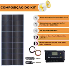 Segunda imagem do produto Kit Painel Solar 150W Resun Controlador PWM 10A