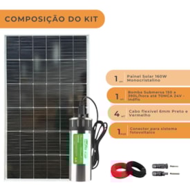 Segunda imagem do produto Kit Painel Solar 160W com Bomba Submersa 70metros